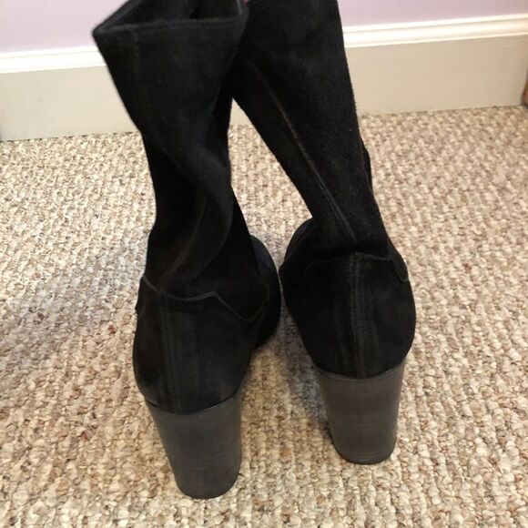 Free People Black Suede Slouchy Boots Sz 41 11 Dakota Stacked Block Heel Pull On - Picture 10 of 14